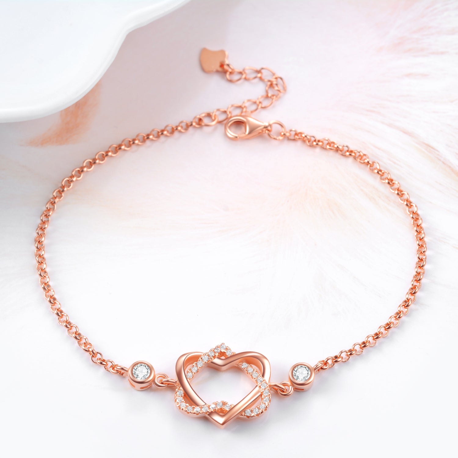 Love Knot Full Zirconia Bracelet Rose Gold Plating Adjustable Love Bracelet