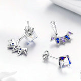 Authentic 925 Sterling Silver Blue Square Geometric Exquisite Stud Earrings Women Vintage Silver Jewelry