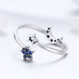 S925 Sterling Silver Bright Star Moon Ring Oxidized cubic zirconia ring