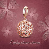 Lucky Four-Leaf Clover Dangle Charm 925 Sterling Silver Rose Gold Heart Shape Clovers Beads for Chamrs with Cubic Zirconia Jewelry