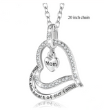 925 Sterling SIlver You are the heart of our family Necklace Mom heart Pendant CZ Good luck Lady Jewelry with box