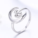 S925 Sterling Silver Moon Cat Ring White Gold Plated Ring
