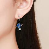 925 Sterling Silver Mystery Planet Moon Star Drop Earrings for Women Fashion Jewelry