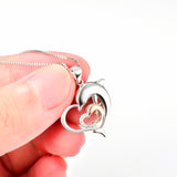Double Cute Dolphin And Hert Shape 925 Silver Stering Necklace
