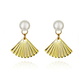  Gold Color Shell Pearl Earrings