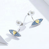 Heart Blue Eye Stud Earrings for Women Genuine 925 Sterling Silver Pearl Ear Pins Fashion Jewelry