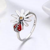 S925 sterling silver flower ring oxidized dripping oil zircon ring