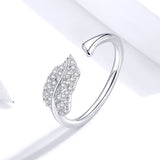 S925 sterling silver feather ring white gold plated zircon ring