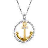 925 Sterling Silver Round Circle Gold Plating Anchor Shape Necklace