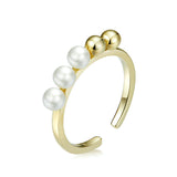925 Sterling Silver Round Beads and Pearl Open Adjustable Finger Rings for Girlfriend Fashion Jewelry