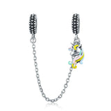 925 Sterling Silver Safety Chain With Colorful Unicorn Charm Fashion Jewelry For Women