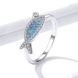Genuine 925 Sterling Silver Blue Fish Finger Rings for Women CZ Fashion Jewelry Wedding Statement Jewelry