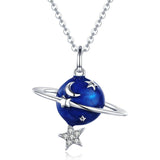 925 Sterling Silver Mystery Planet Moon Star Necklaces Pendants for Women Fashion Jewelry