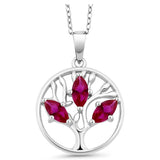 925 Sterling Silver Gemstone Birthstone Marquise Tree of Life Pendant Necklace For Women With 18 Inch Silver Chain