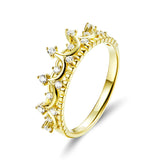 925 Sterling Silver Elegent Princess Crown Gold Color Rings for Women Engagement Ring Jewelry