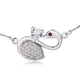 Bright White Cubic Zirconia Heart And Beautiful Swan Necklace 925 Sterling Silver