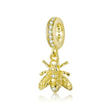 925 Sterling Silver Gold Color Bee Pendant Charm Precious Jewelry For Women Fit DIY Bracelet