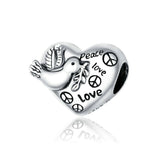 925 Sterling Silver Peace Pigeon and Heart Charm For Bracelet  Fashion Jewelry For Gift