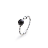 925 Sterling Silver Female European And American Style Old Open Twist Black Agate Ring Adjustable