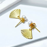 925 Sterling Silver Gold Color Shell Pearl Earrings for Women Design Fan Korea Style Elegant Ear Accessories