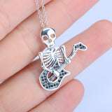 Play the guitar necklace 925 sterling silver skull pendant necklace