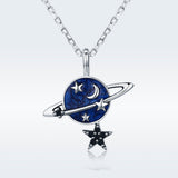 S925 Sterling Silver Mysterious Planet Pendant Necklace Oxidized Dripping Zircon Necklace