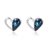 Asymmetric Blue Crystal Loving Heart Earrings Half-Gemstone Earrings