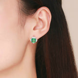 Classic Genuine 925 Sterling Silver Green Square Zircon Stud Earrings for Women Wedding Earrings Silver Jewelry