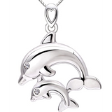 Silver  Dolphin Cubic Zirconia Pendant Necklace