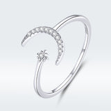 S925 sterling silver moon ring white gold plated zircon ring