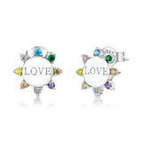 925 Sterling Silver Colorful Love Round Stud Earrings Precious Jewelry For Women