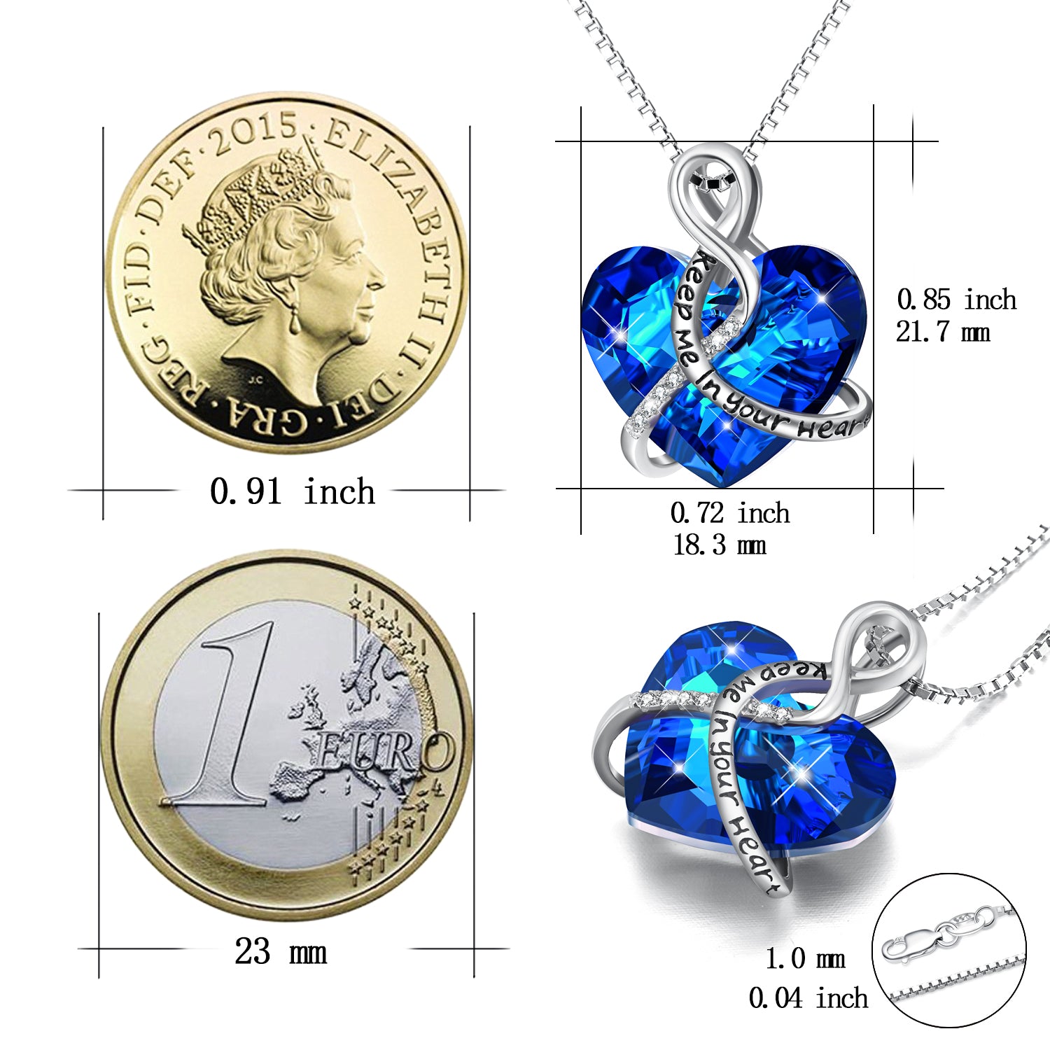 Blue Colors Heart Shape Love Necklace For Women 925 Sterling Silver Necklace