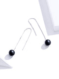 925 Sterling Silver Long Chain Round Black Stone Beads Dangle Earrings Precious Jewelry For Women