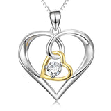Double Hearts Hug Zirconia Necklace Gold Color Silver Pendant Necklace
