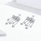 Stars Taseel Long Earrings for Women Weddding Statement Jewelry Authentic 925 Sterling Silver Fashion Jewlery