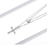 925 Sterling Silver Heart and Cross Pendant Necklace Fashion Jewelry For Women