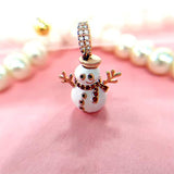 Christmas Snowman Charms Sterling Silver Rose Gold Plated  Snowman Dangles Charms  fit for Bracelet Jewelry Gift for  Christmas