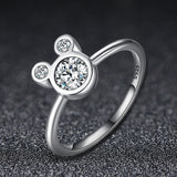 S925 Sterling Silver Mickey Ring Oxidized Zircon Ring
