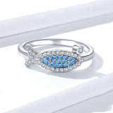 925 Sterling Silver Blue Fish Finger Rings for Girlfriend Fashion Jewelry