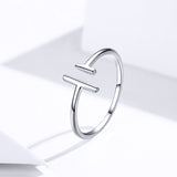 S925 Sterling Silver Parallel Long and Short Line Ring White Gold Plated Ring