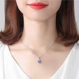 Blue Round Birthstone Cubic Zircon Pendant Fashion Silver Necklace Wholesale