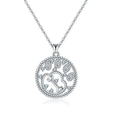 Footprints Dog Claw Bones with CZ S925 Sterling Silver  Animal Jewelry Pendant Necklace