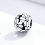 925 Sterling Silver Vintage Flower Round Beads fit DIY Bracelet Precious Jewelry For Women