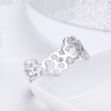 S925 Sterling Silver Cute Pet Claw Mark Ring White Gold Plated Ring