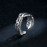 Feather Open Adjustable Finger Rings for Women Retro 925 Sterling Silver Jewelry Vintage Style Accessories