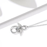 Silver Design Angel Wings Necklace Round Small Cubic Zirconia Necklace