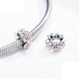 925 Sterling Silver Exqusite Pink Flower Beads fit DIY Charm Precious Jewelry For Women