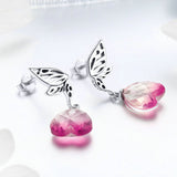 New Arrival 925 Sterling Silver Hope Wings Pink Crystal Heart Drop Earrings for Women Wedding Engagement Jewelry