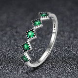 S925 sterling silver green light rhodium ring oxidized zircon ring