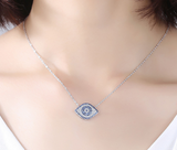 blue birthstone eye shape Cubic Zirconia Sterling silver Necklace